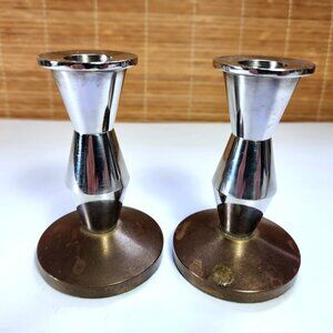 Pair of Vintage Mixed‑Metal Candlesticks • 3¾" Tall • Brass Bases